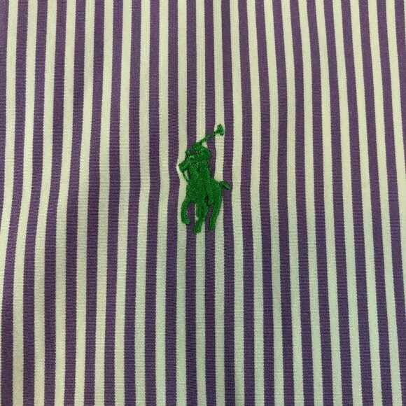 Polo Ralph Lauren Men's 2XL Button Shirt Long Sleeve Striped Purple Custom Fit - Picture 4 of 9
